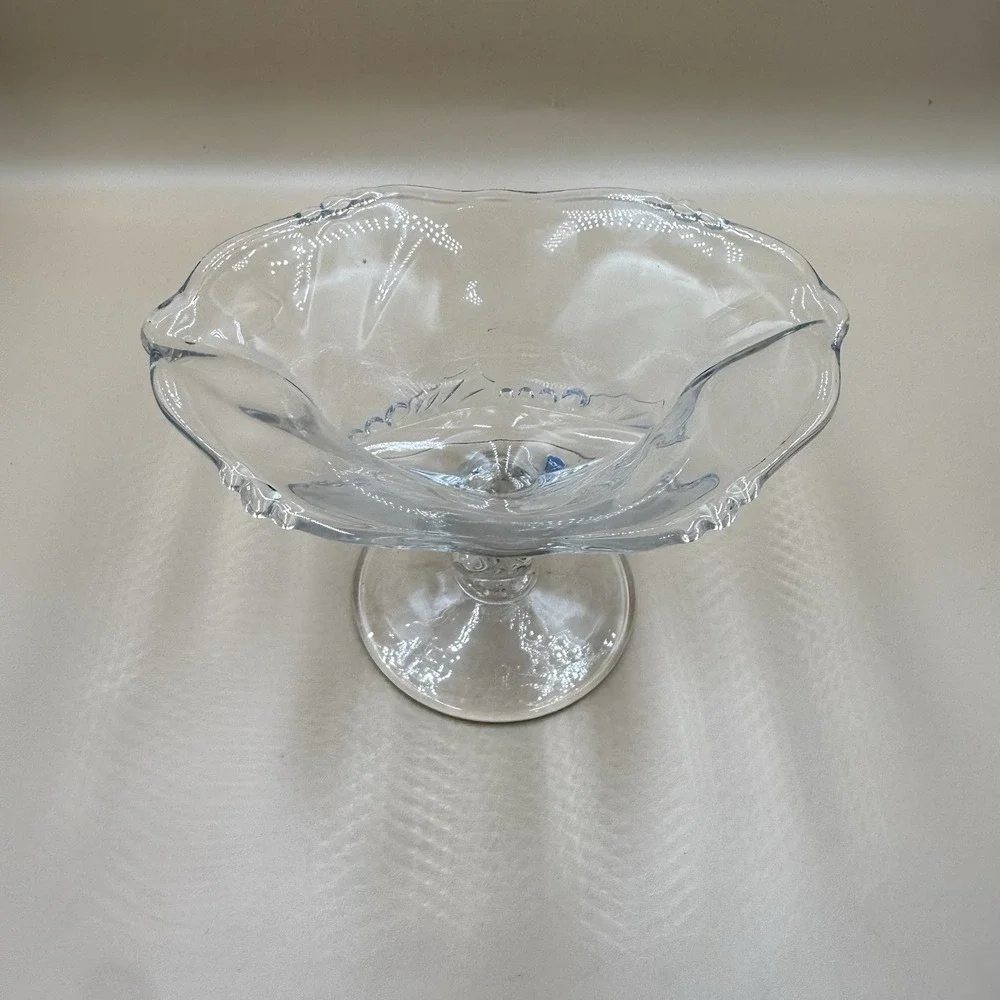 A. H. Heisey Puritan Colonial Clear Glass Pedestal Compote Dish 1950s Crystal
